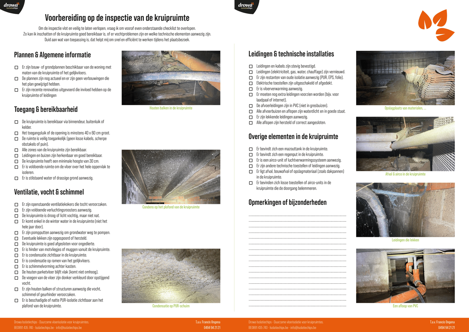 Checklist | Kruipruimte inspectie